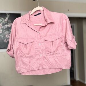 Cropped Pink Women's Button-Up Shirt